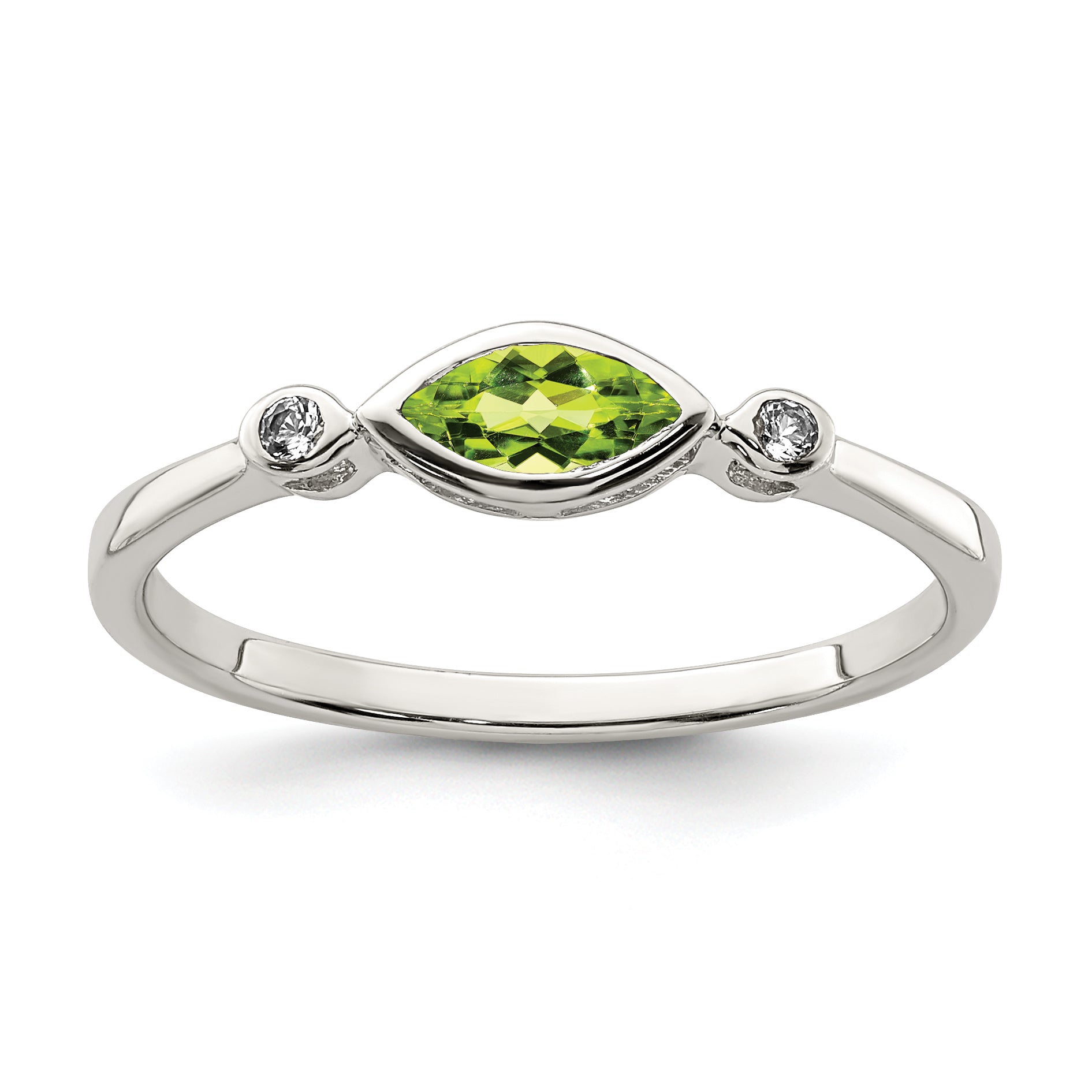 Sterling Silver Rhodium-plated Polished Peridot and White Topaz Ring