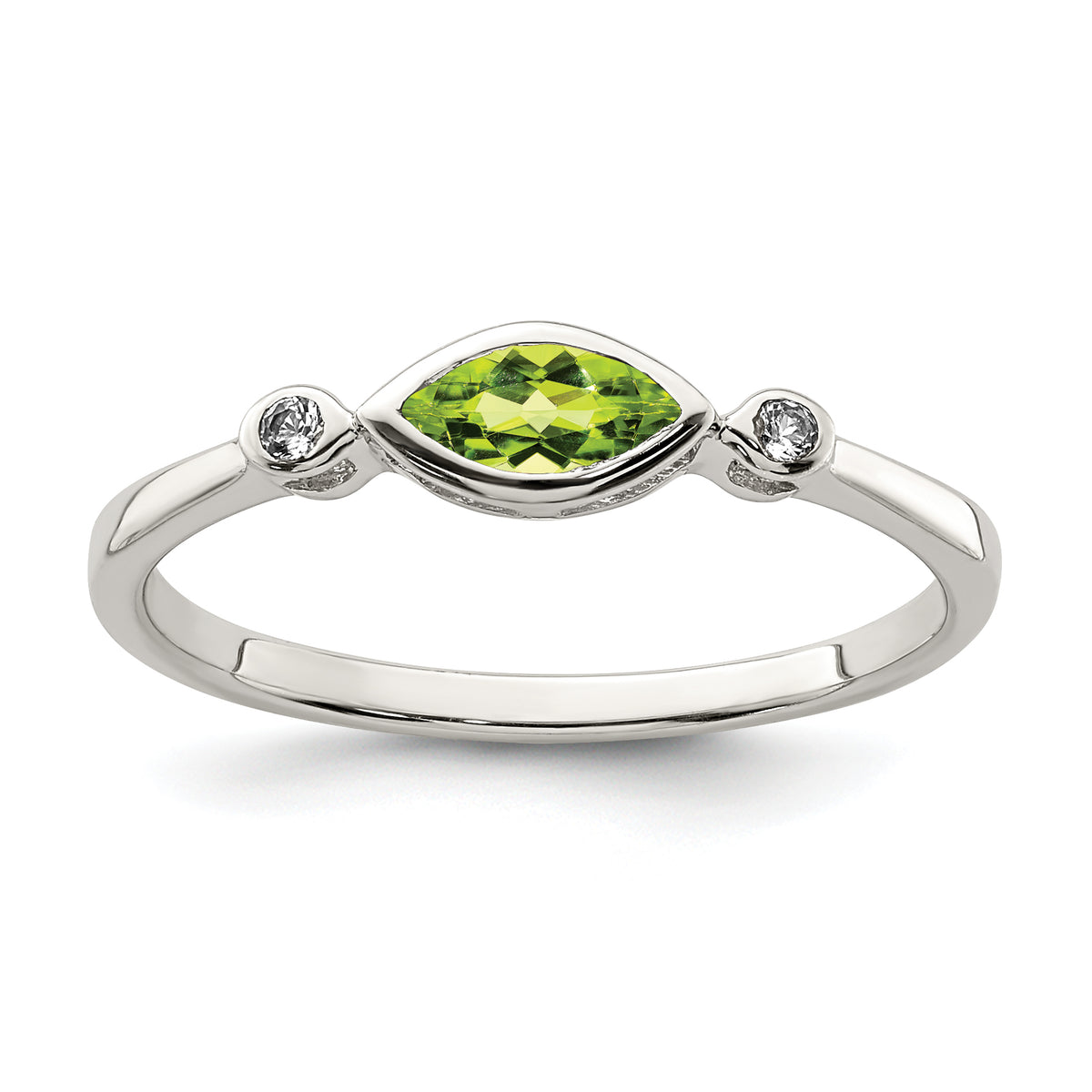 Sterling Silver Rhodium-plated Polished Peridot and White Topaz Ring