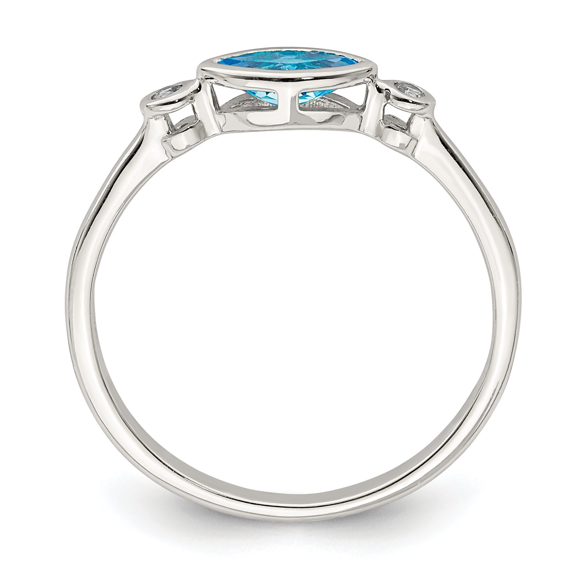 Sterling Silver Rhodium-plated Polished Blue Topaz/White Topaz Ring