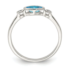 Sterling Silver Rhodium-plated Polished Blue Topaz/White Topaz Ring