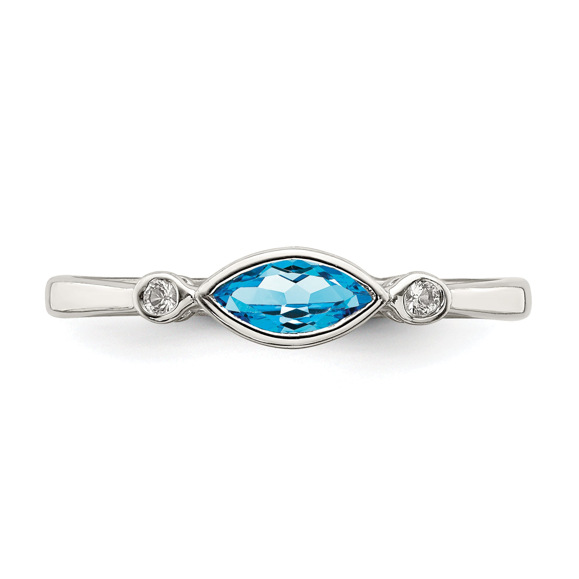 Sterling Silver Rhodium-plated Polished Blue Topaz/White Topaz Ring