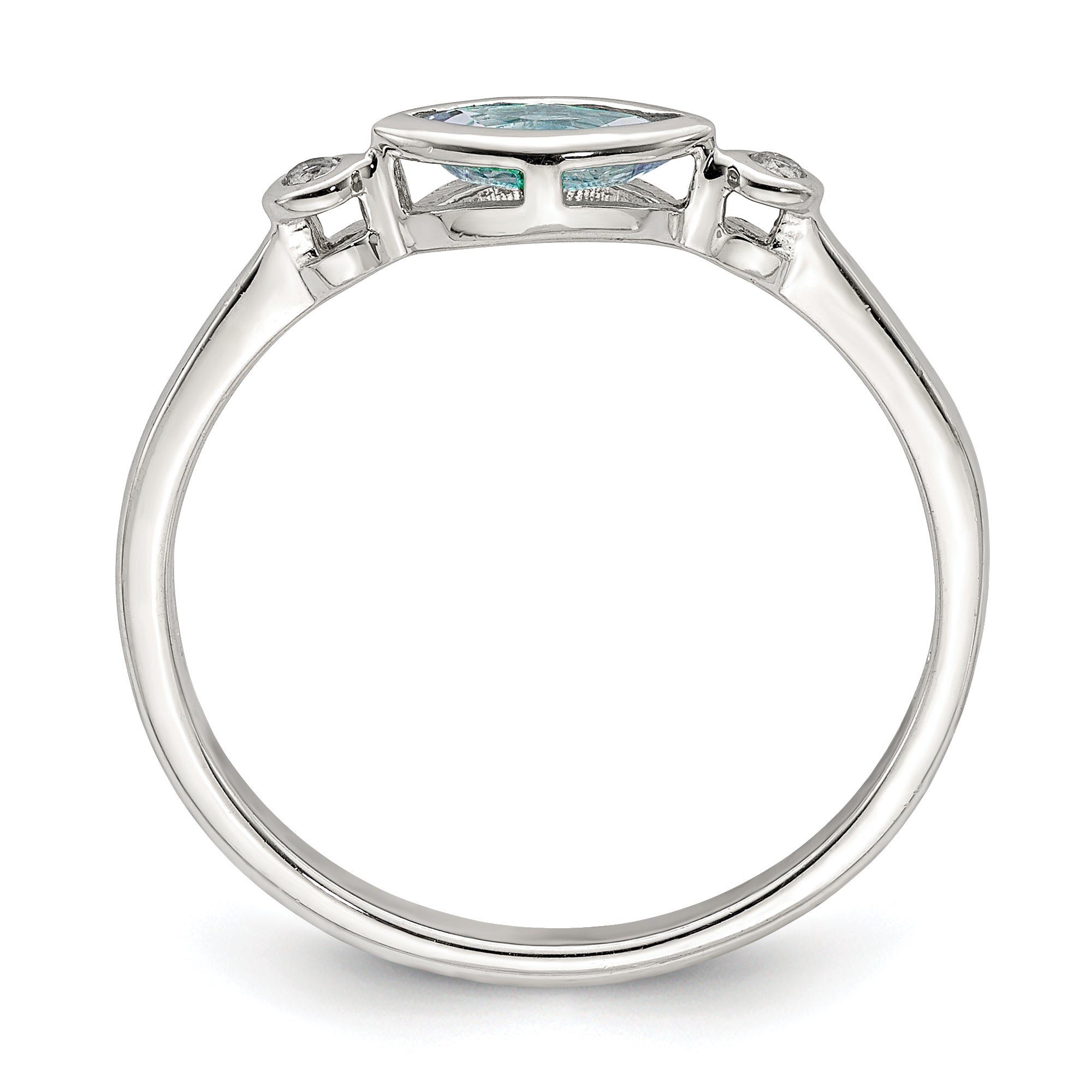 Sterling Silver Rhodium-plated Polished Aquamarine/White Topaz Ring