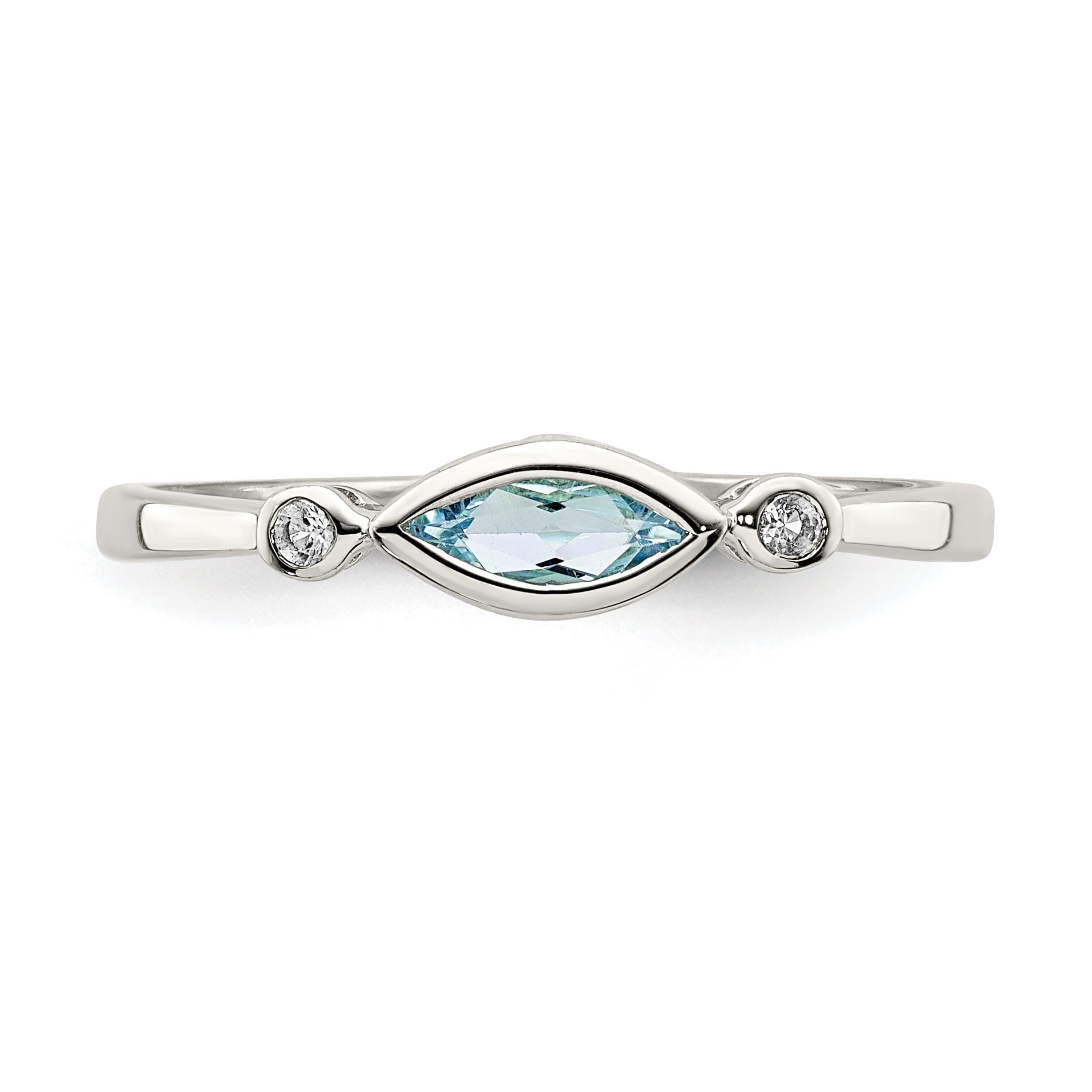 Sterling Silver Rhodium-plated Polished Aquamarine/White Topaz Ring