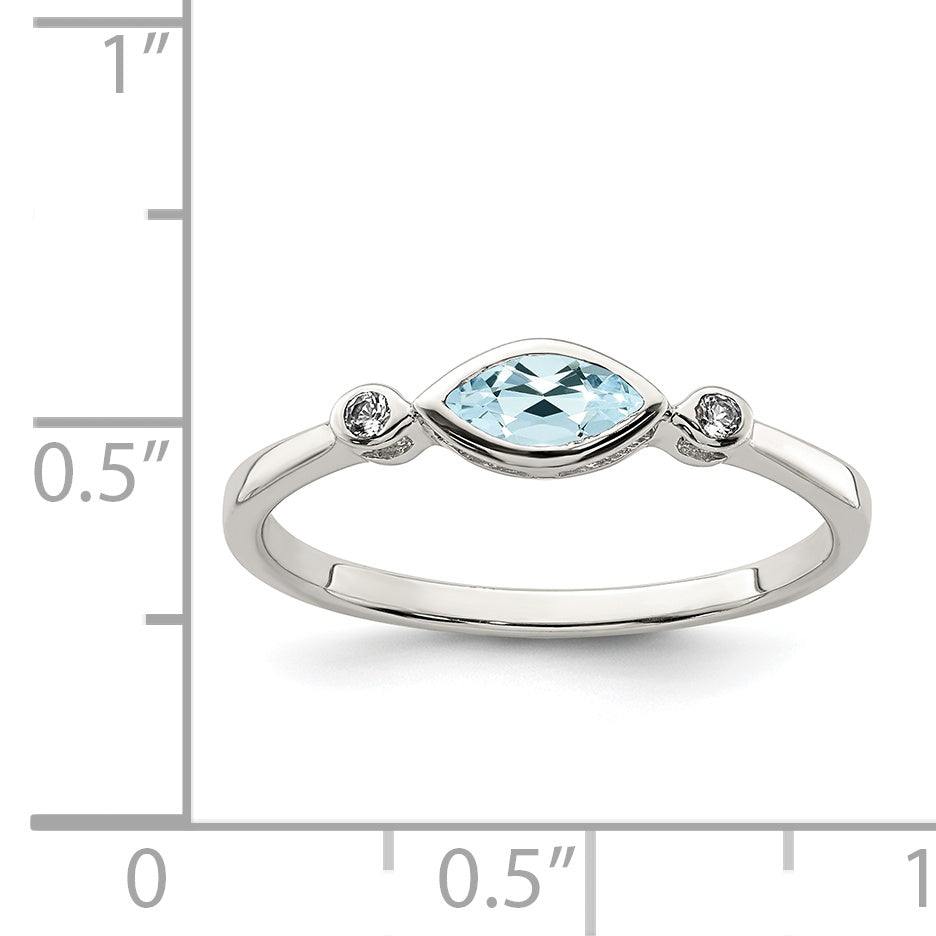 Sterling Silver Rhodium-plated Polished Aquamarine/White Topaz Ring