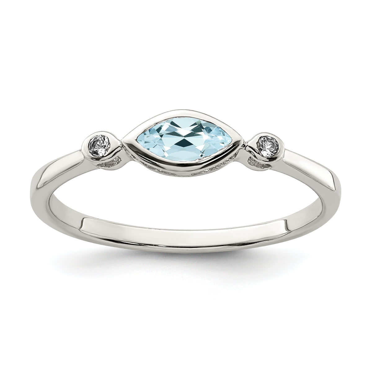 Sterling Silver Rhodium-plated Polished Aquamarine/White Topaz Ring