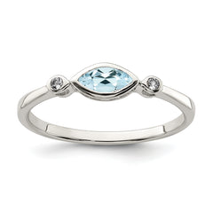 Sterling Silver Rhodium-plated Polished Aquamarine/White Topaz Ring