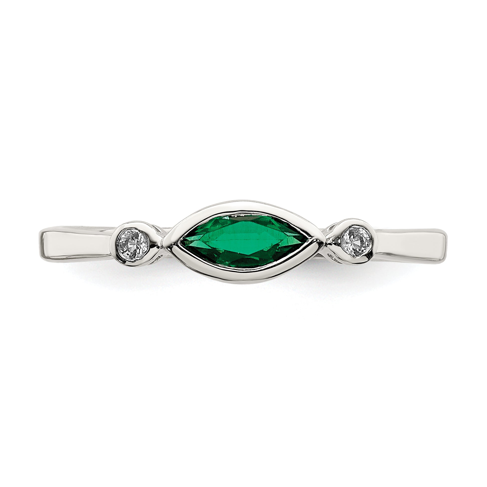 Sterling Silver Rhod-platd Polished Created Emerald/White Topaz Ring