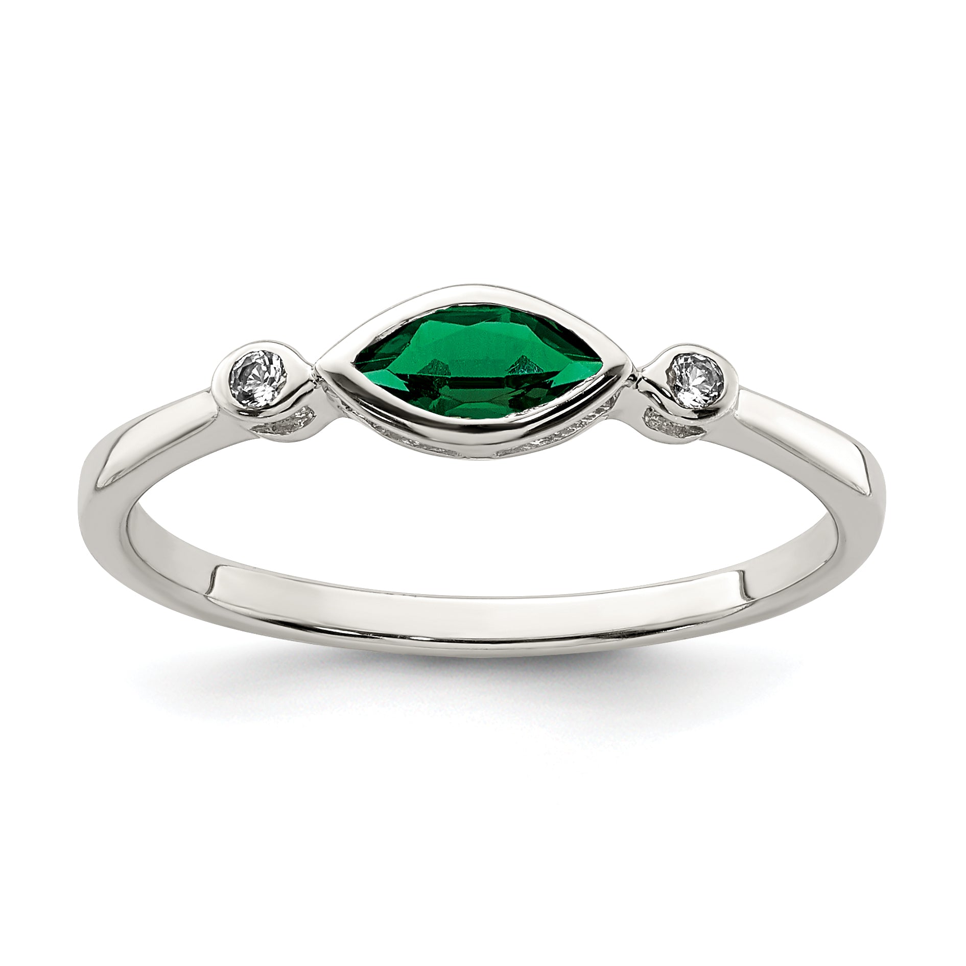 Sterling Silver Rhod-platd Polished Created Emerald/White Topaz Ring