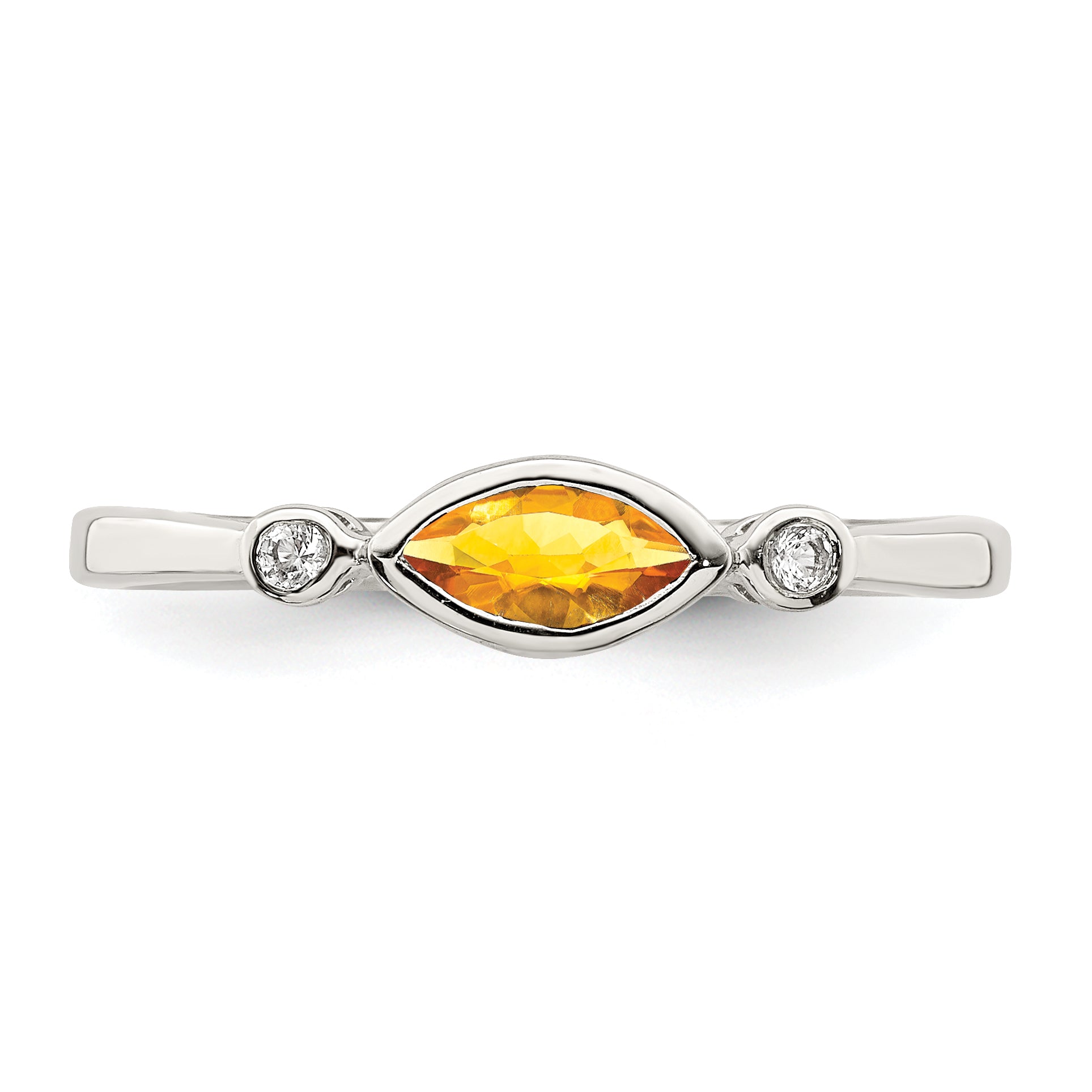 Sterling Silver Rhodium-plated Polished Citrine and White Topaz Ring