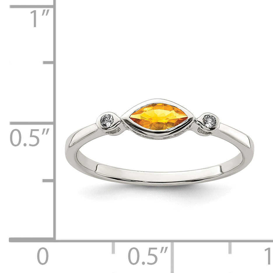 Sterling Silver Rhodium-plated Polished Citrine and White Topaz Ring