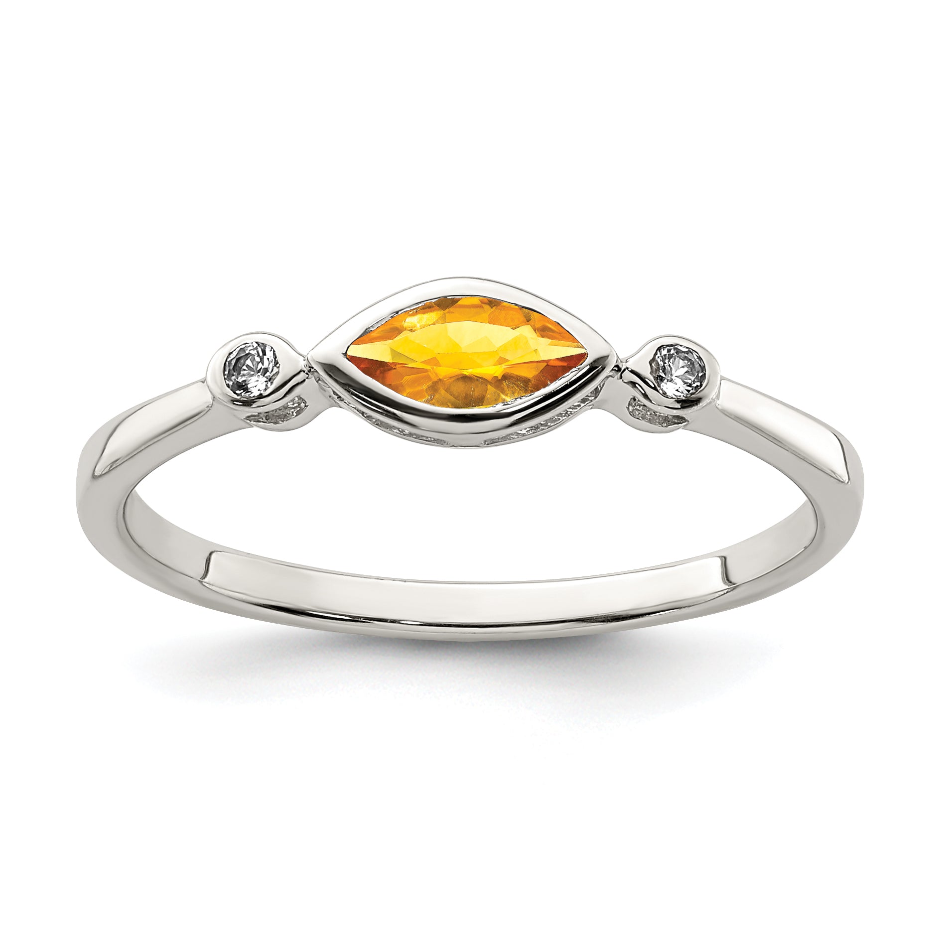 Sterling Silver Rhodium-plated Polished Citrine and White Topaz Ring