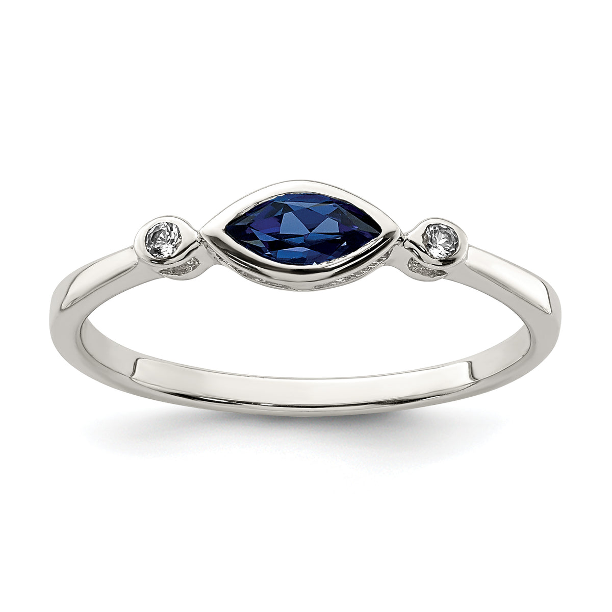 Sterling Silver Rhod-pltd Polished Created Sapphire/White Topaz Ring