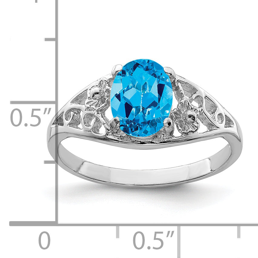 Sterling Silver Rhodium Blue Topaz Ring