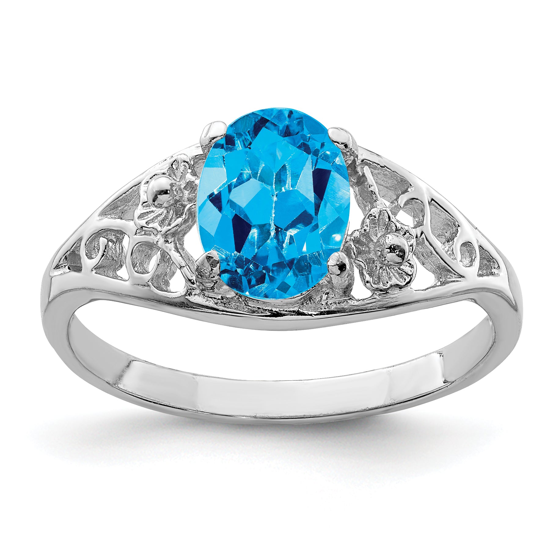 Sterling Silver Rhodium Blue Topaz Ring