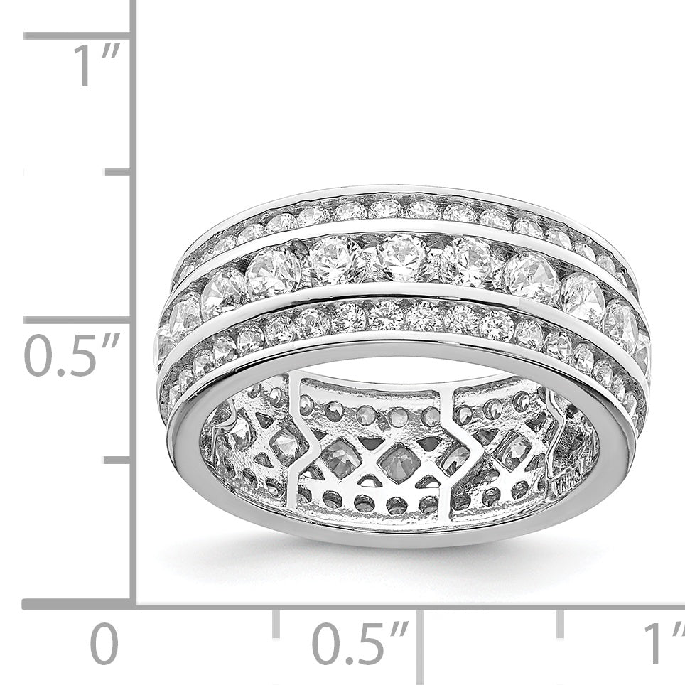 Sterling Silver Rhodium-plated CZ 3-row Eternity Ring