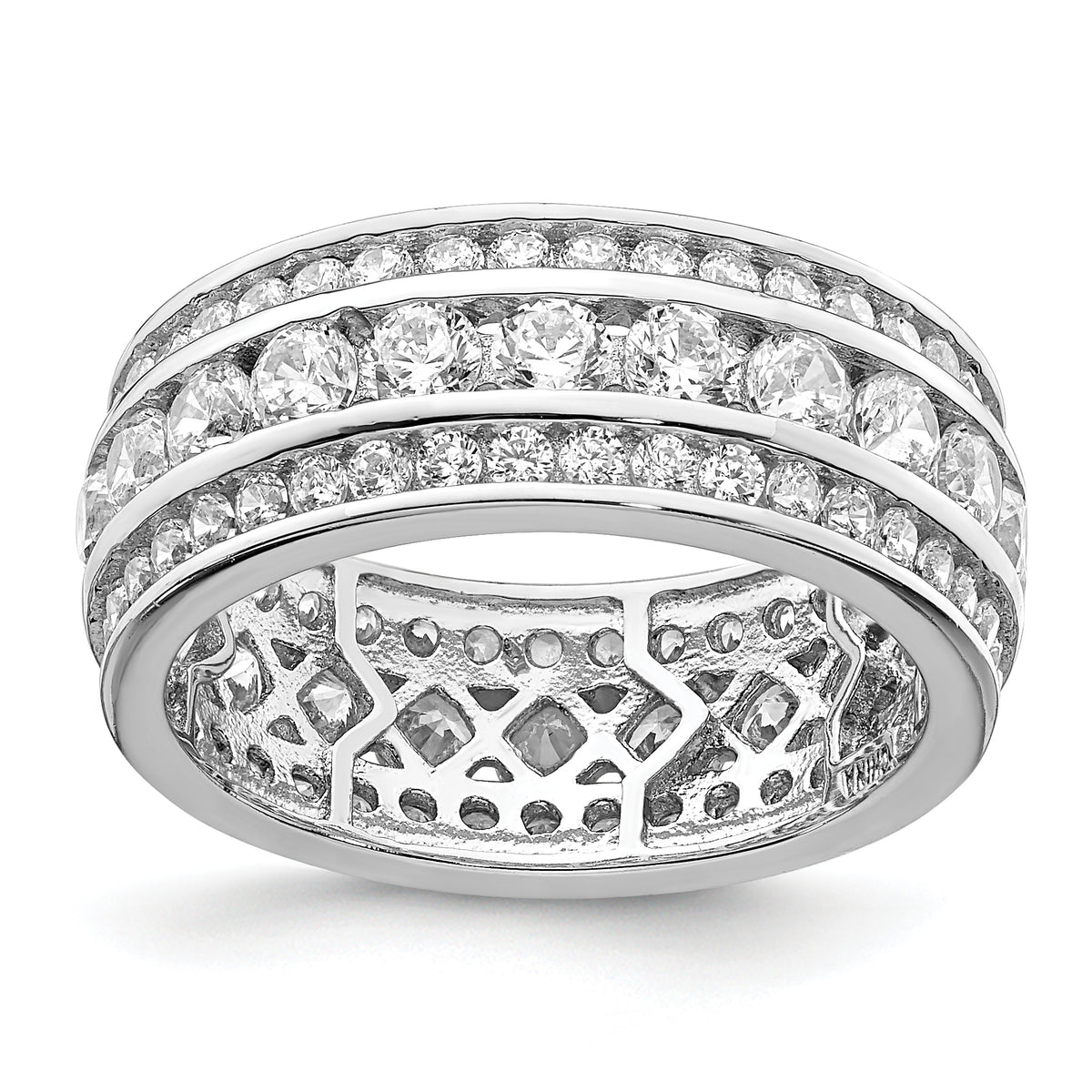 Sterling Silver Rhodium-plated CZ 3-row Eternity Ring