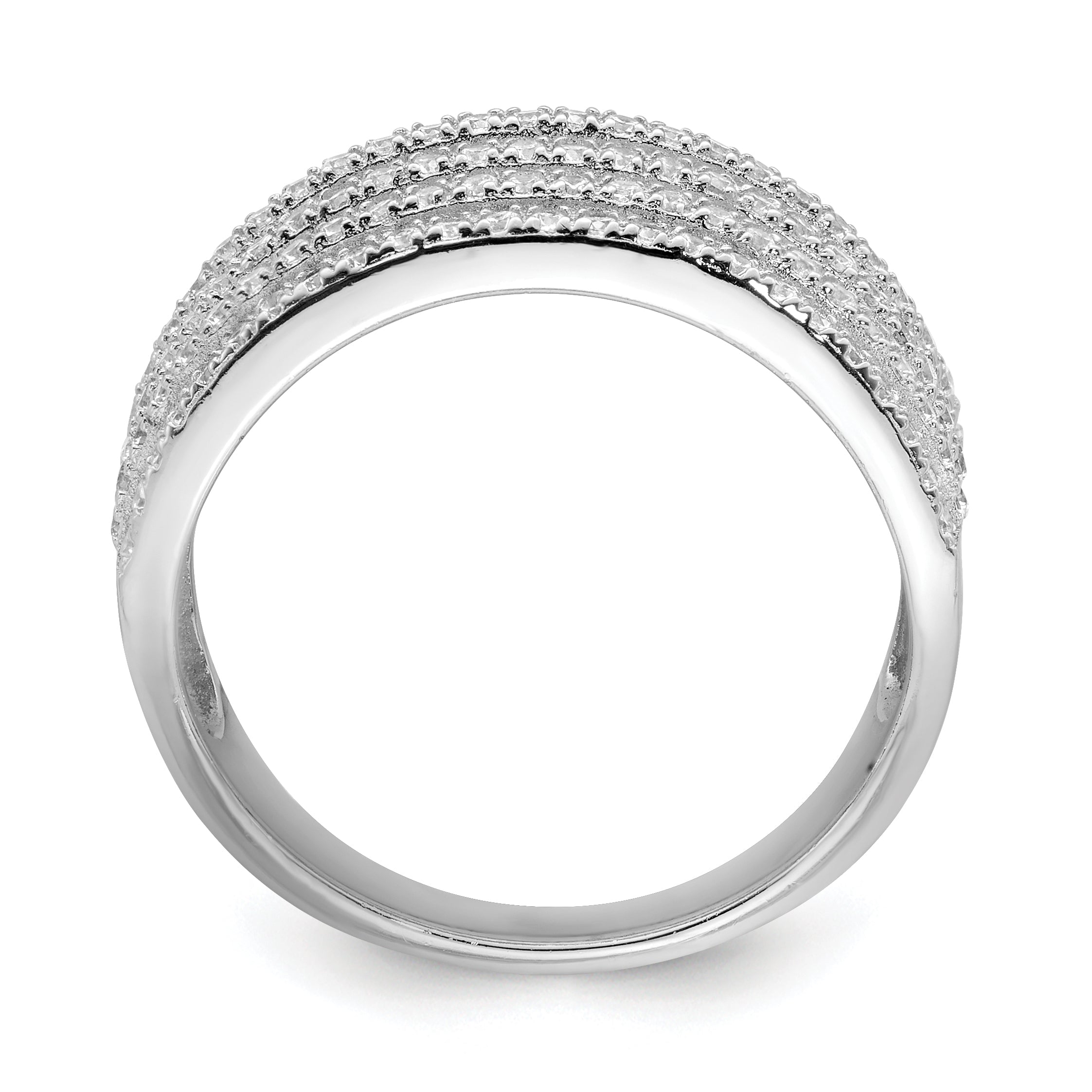 Sterling Silver Rhodium-plated CZ Wide Band Ring