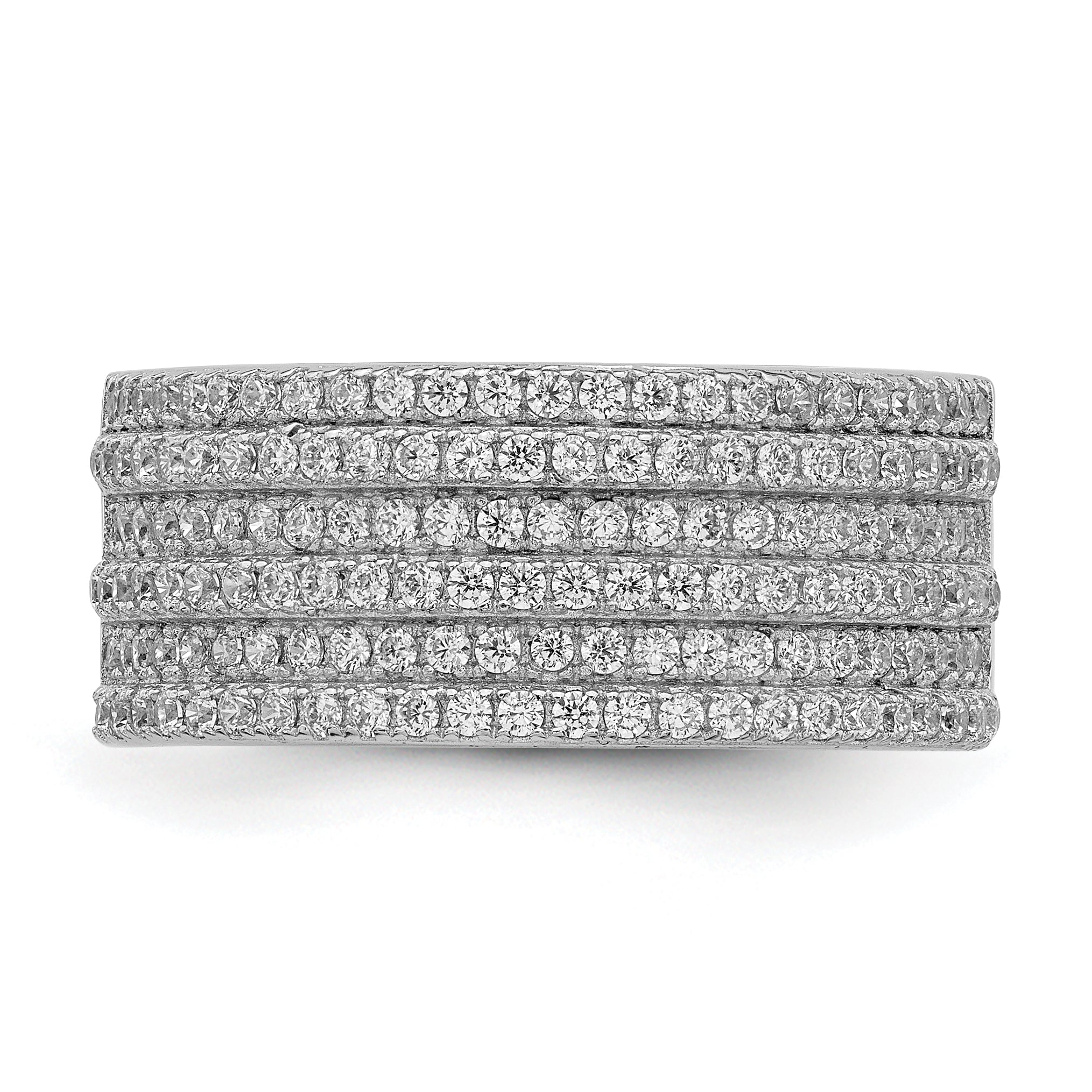 Sterling Silver Rhodium-plated CZ Wide Band Ring