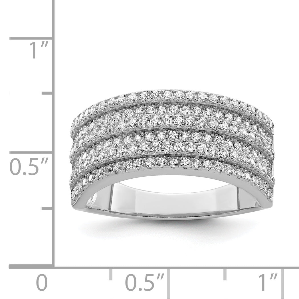 Sterling Silver Rhodium-plated CZ Wide Band Ring