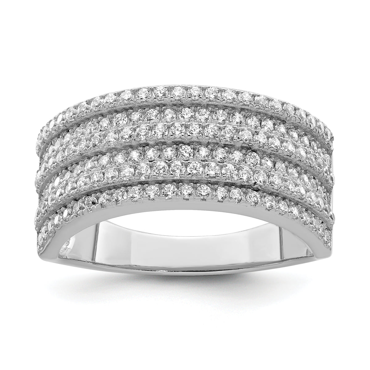 Sterling Silver Rhodium-plated CZ Wide Band Ring