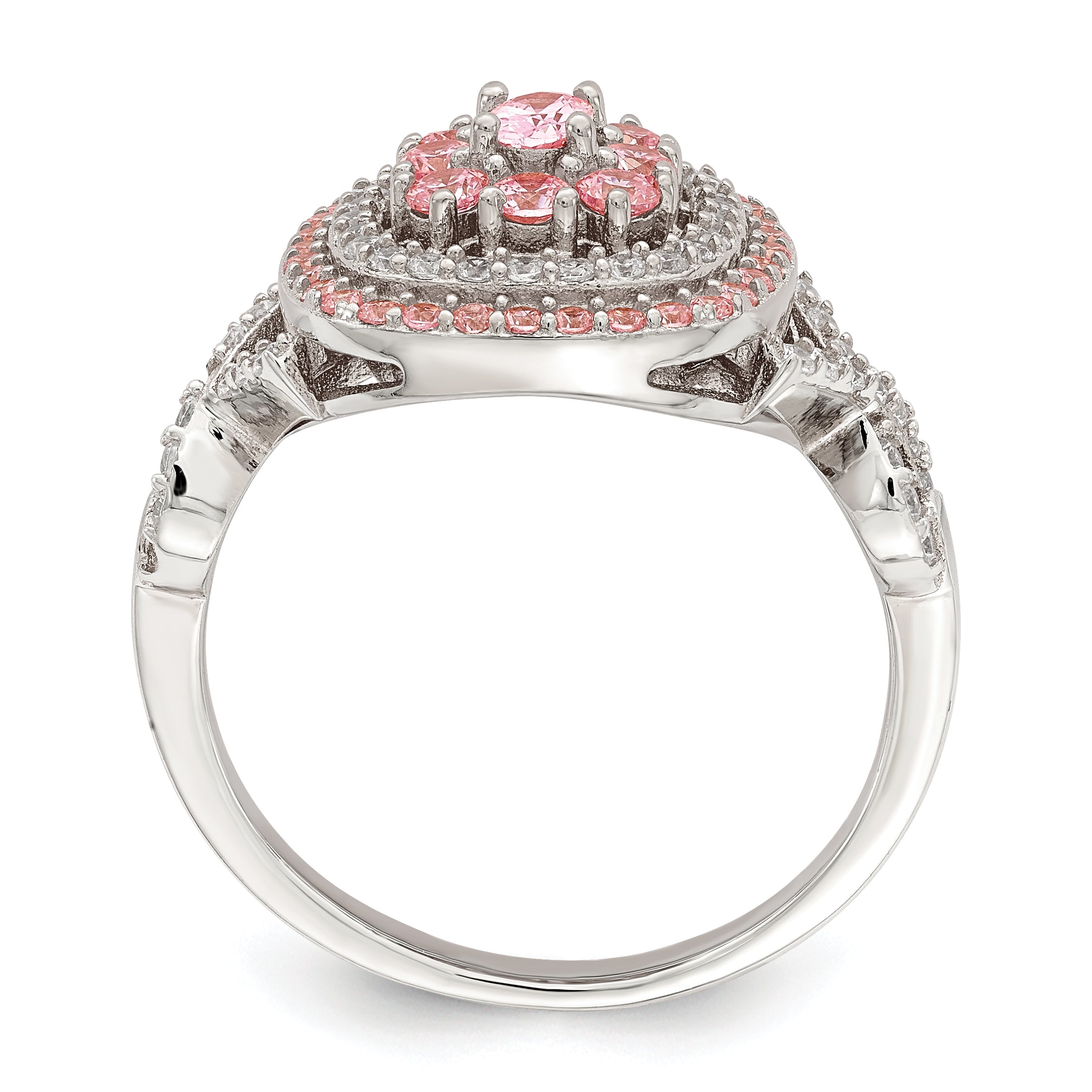 Sterling Silver Rose-plated Pink and White CZ Cushion Ring