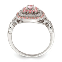 Sterling Silver Rose-plated Pink and White CZ Cushion Ring