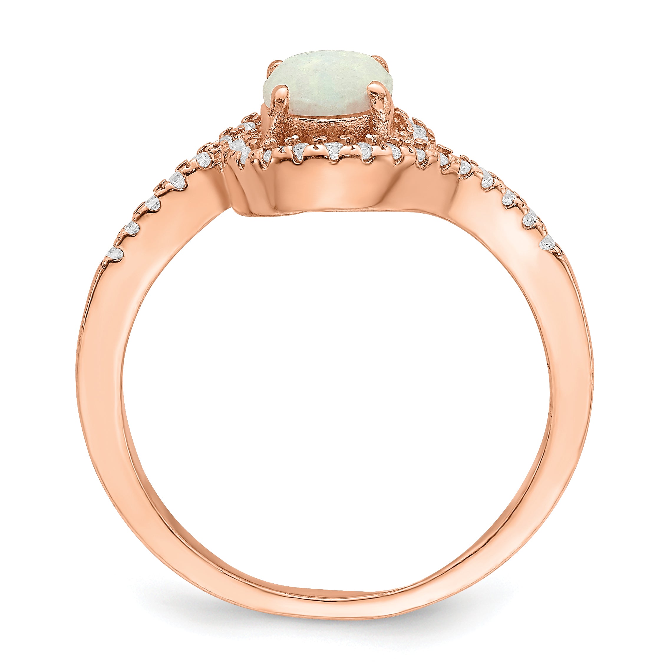 Sterling Silver Rose-tone Created Opal and CZ Halo Ring