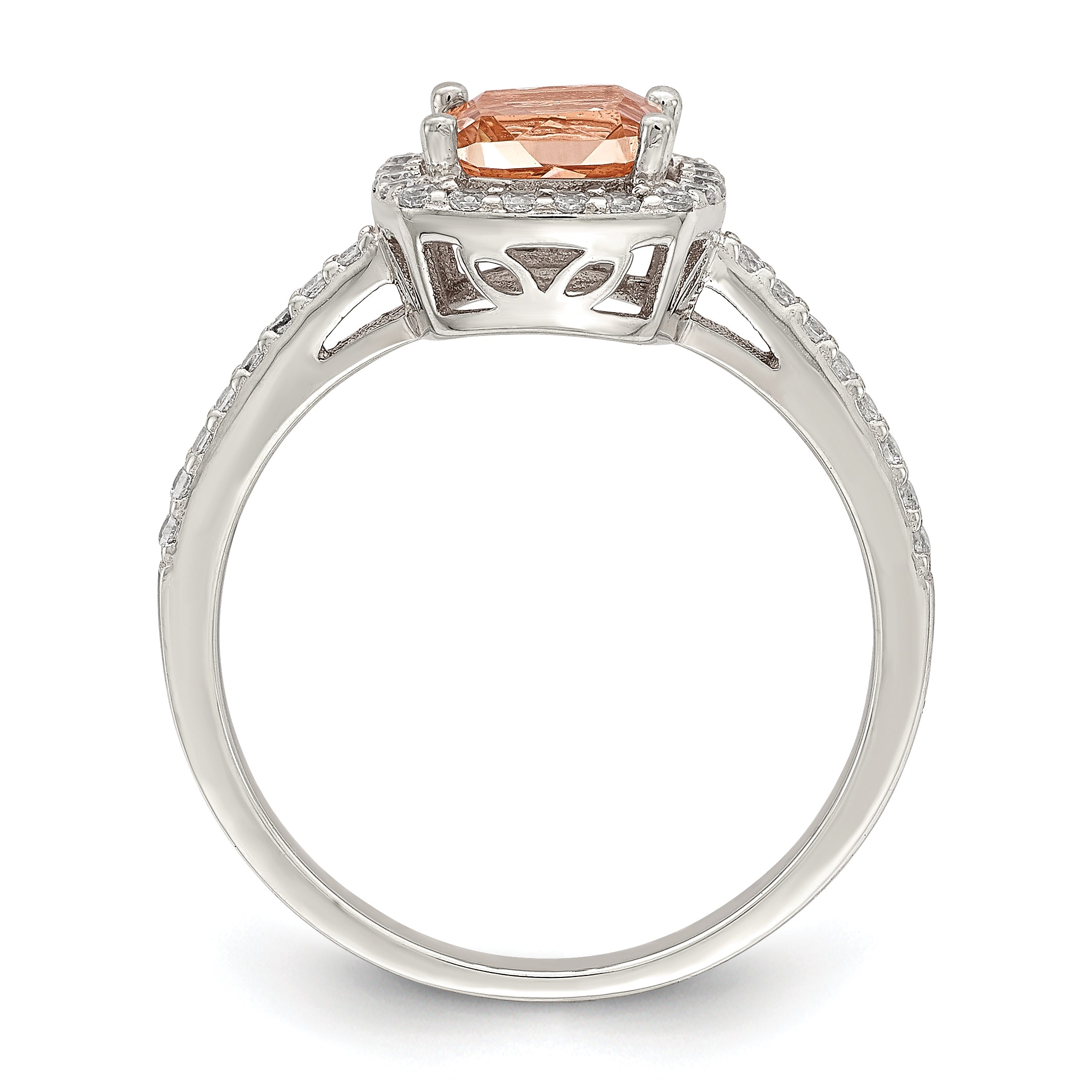 Sterling Silver Rose-tone Square Peach CZ Halo Ring