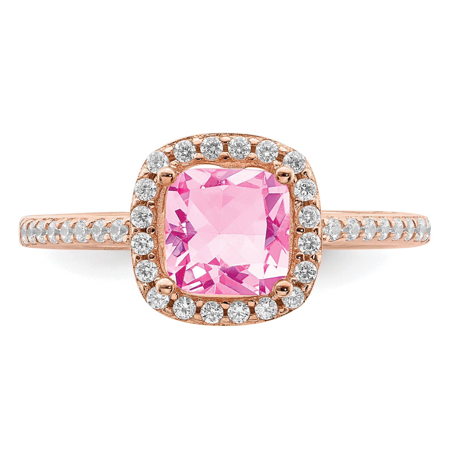 Sterling Silver Rose-tone Square Peach CZ Halo Ring