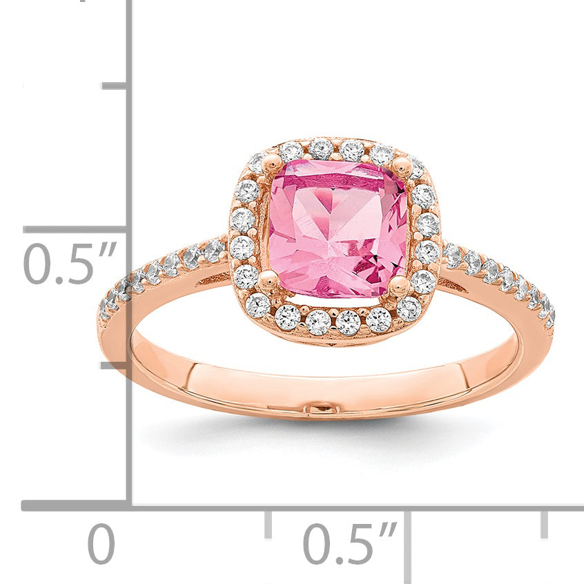 Sterling Silver Rose-tone Square Peach CZ Halo Ring