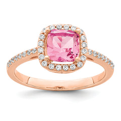 Sterling Silver Rose-tone Square Peach CZ Halo Ring