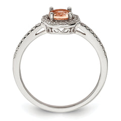 Sterling Silver Rose-tone Peach CZ Halo Ring