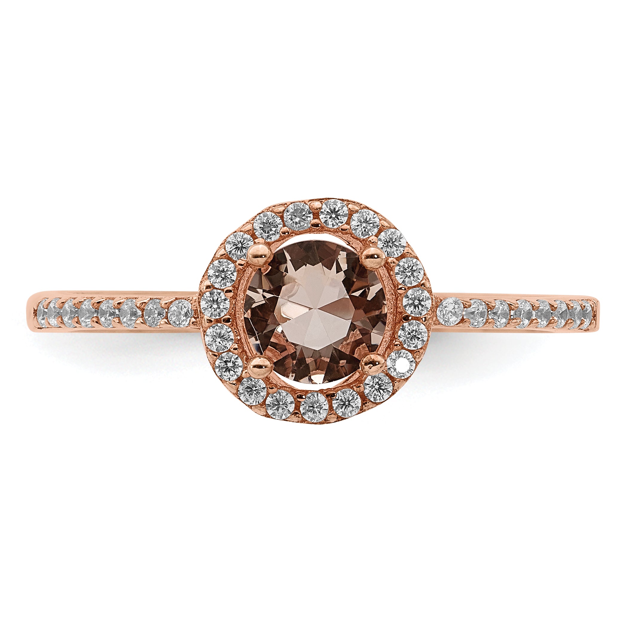 Sterling Silver Rose-tone Peach CZ Halo Ring