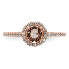 Sterling Silver Rose-tone Peach CZ Halo Ring