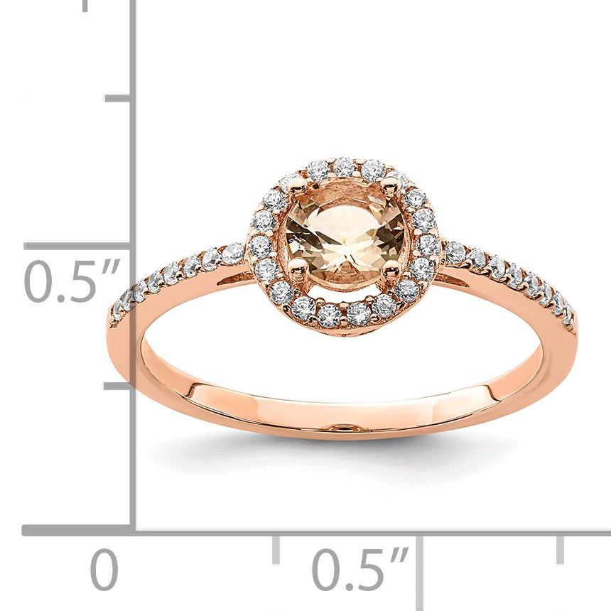 Sterling Silver Rose-tone Peach CZ Halo Ring