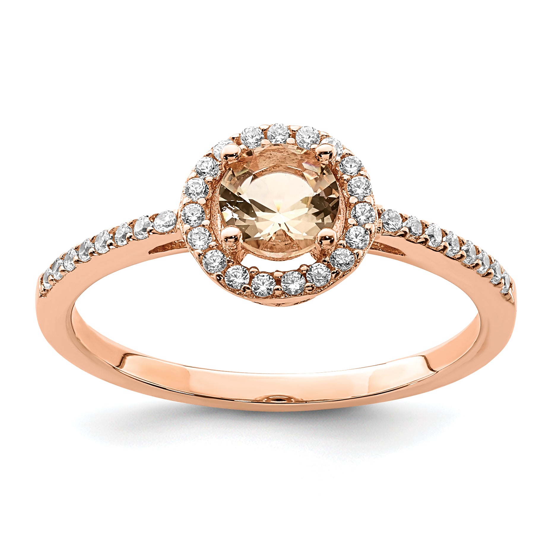 Sterling Silver Rose-tone Peach CZ Halo Ring