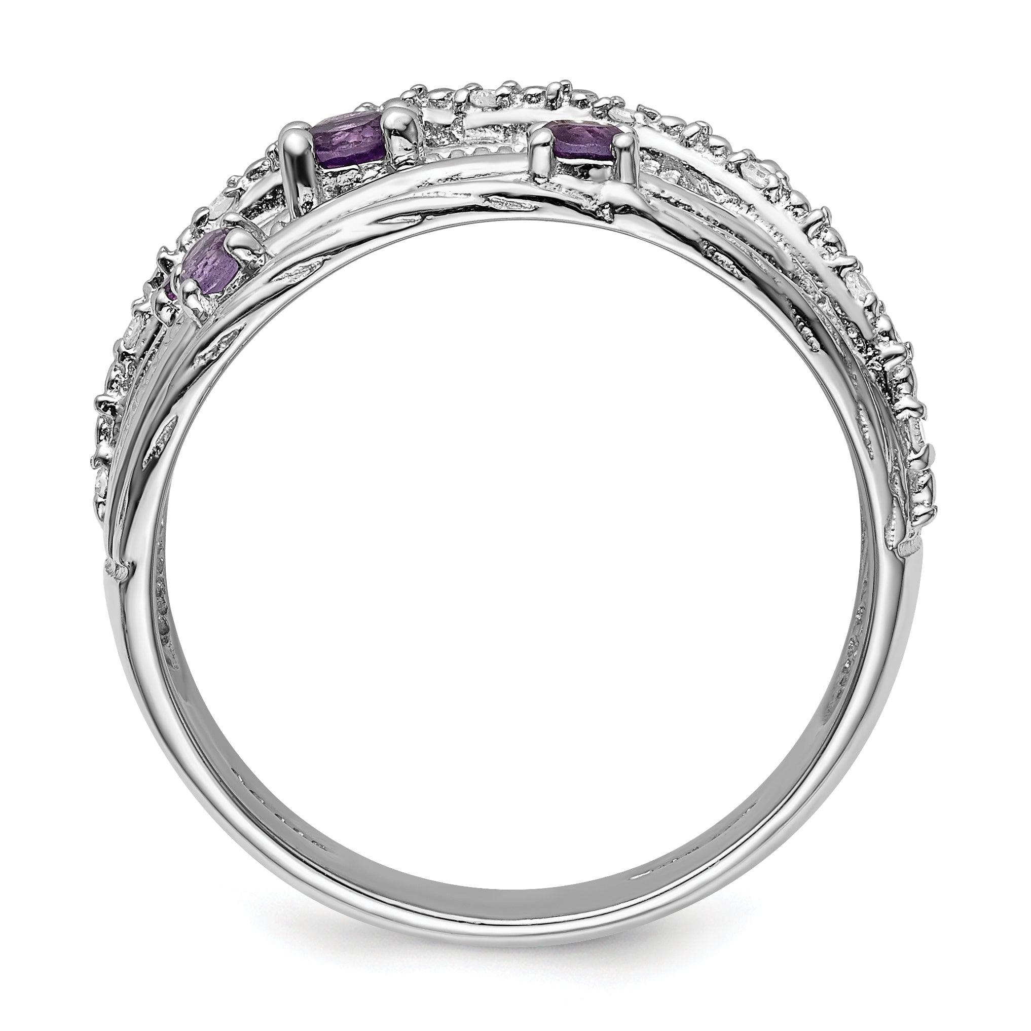 Sterling Silver Rhodium-plated Polished Amethyst and Diamond Ring