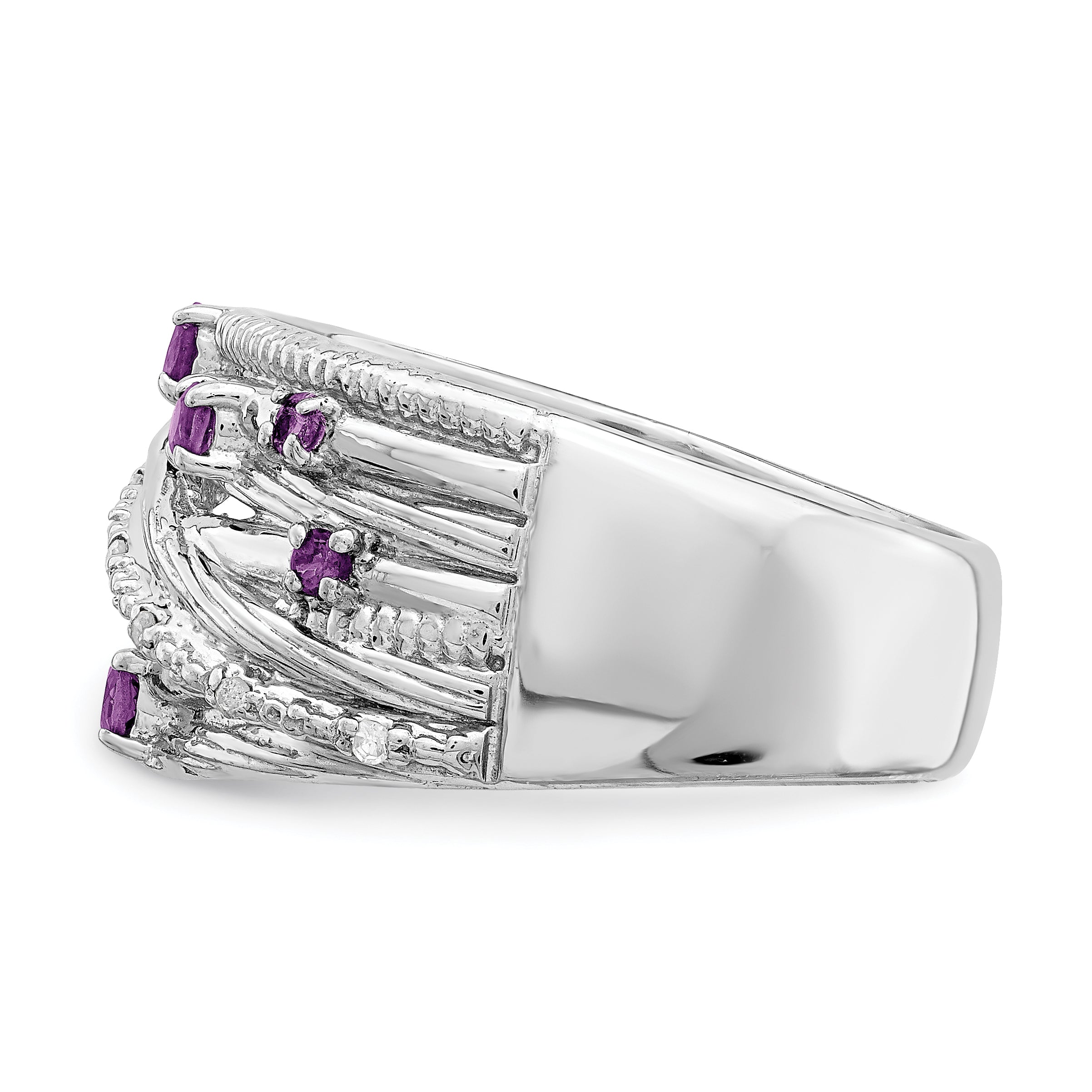 Sterling Silver Rhodium-plated Polished Amethyst and Diamond Ring