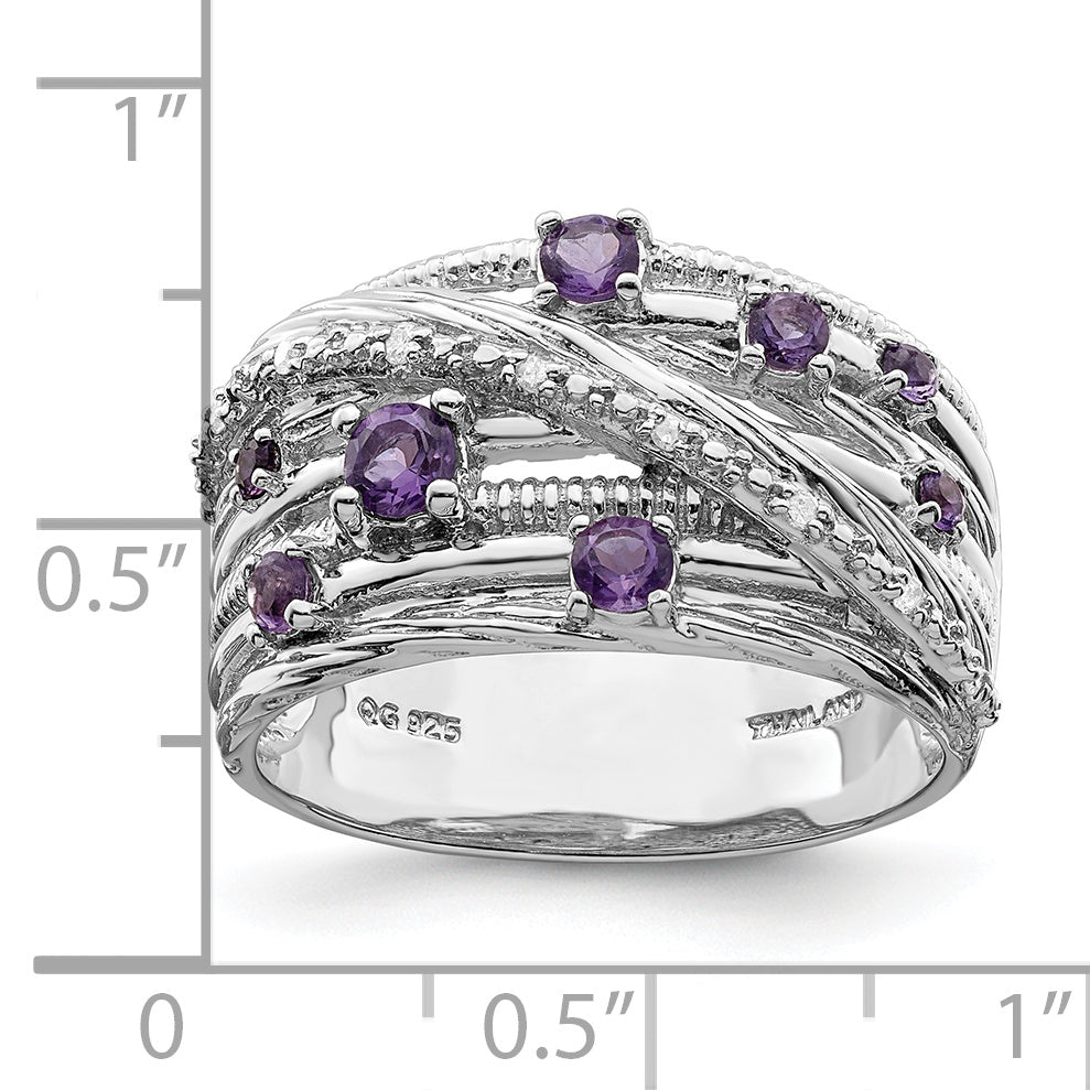 Sterling Silver Rhodium-plated Polished Amethyst and Diamond Ring