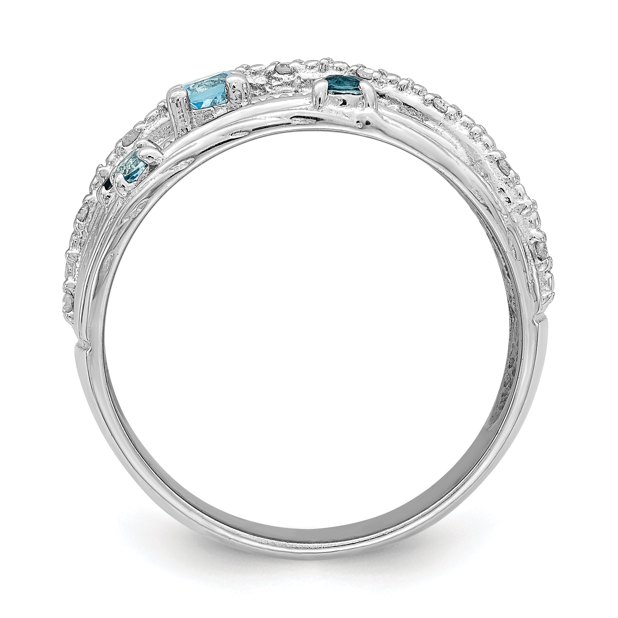 Sterling Silver Rhodium-plated London Blue Topaz and Diamond Ring