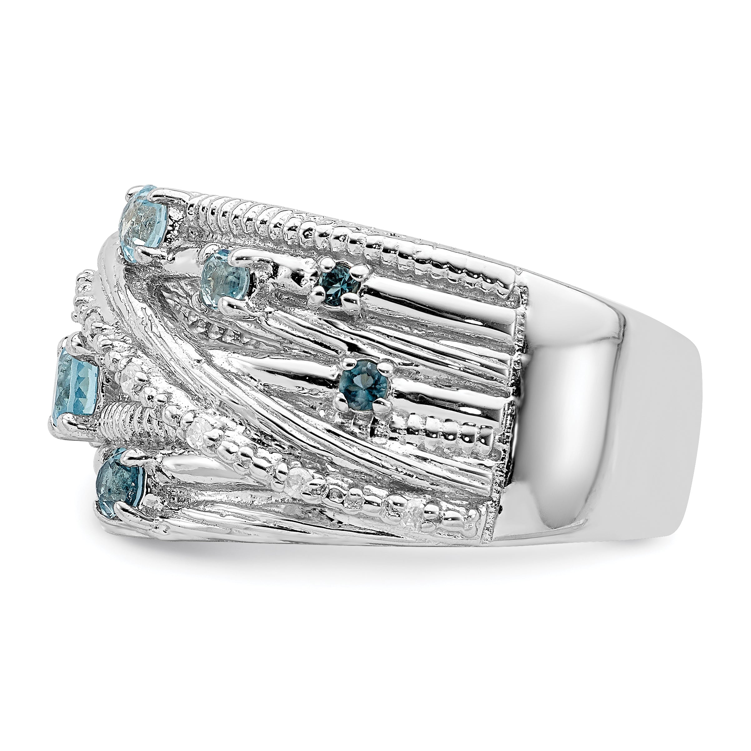 Sterling Silver Rhodium-plated London Blue Topaz and Diamond Ring