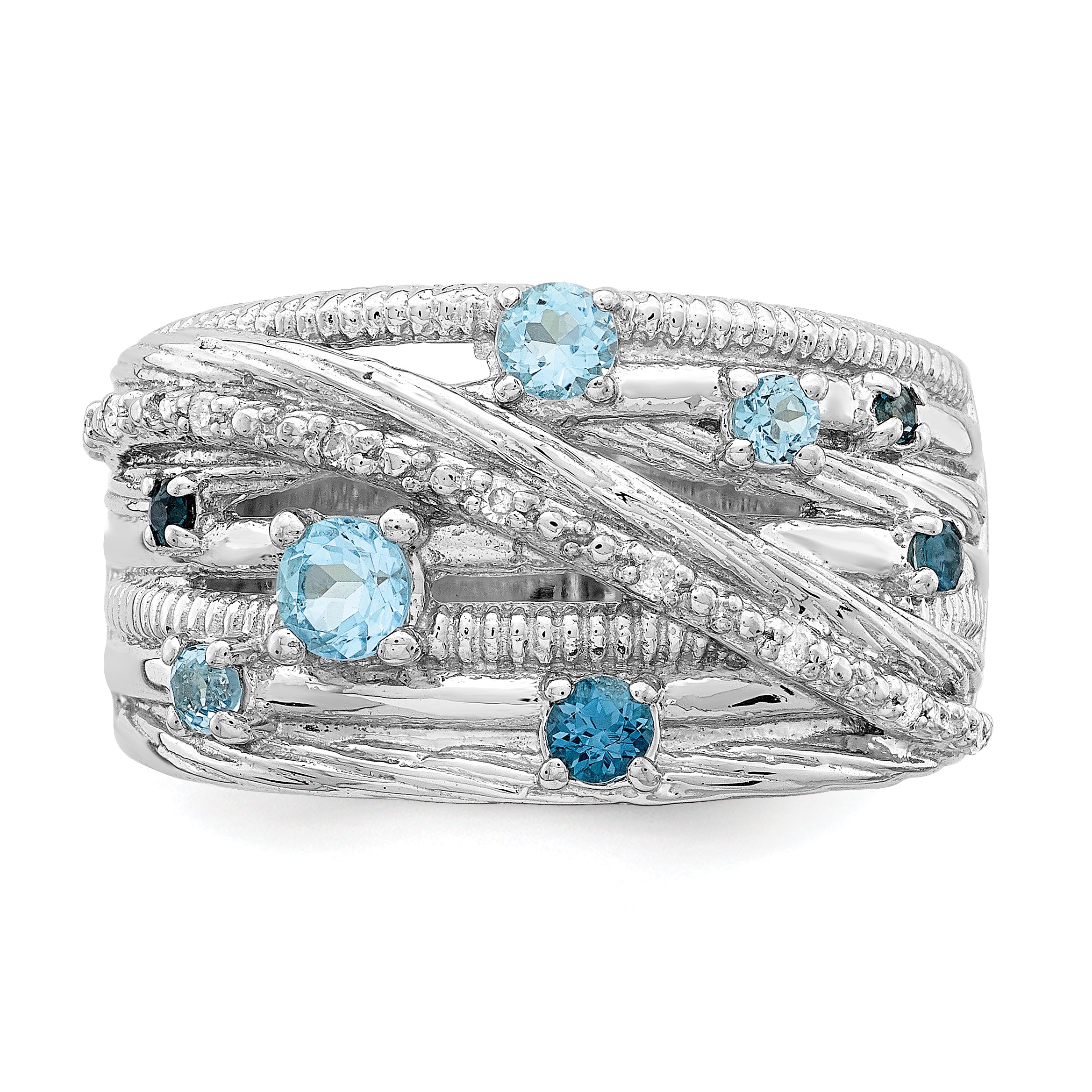 Sterling Silver Rhodium-plated London Blue Topaz and Diamond Ring