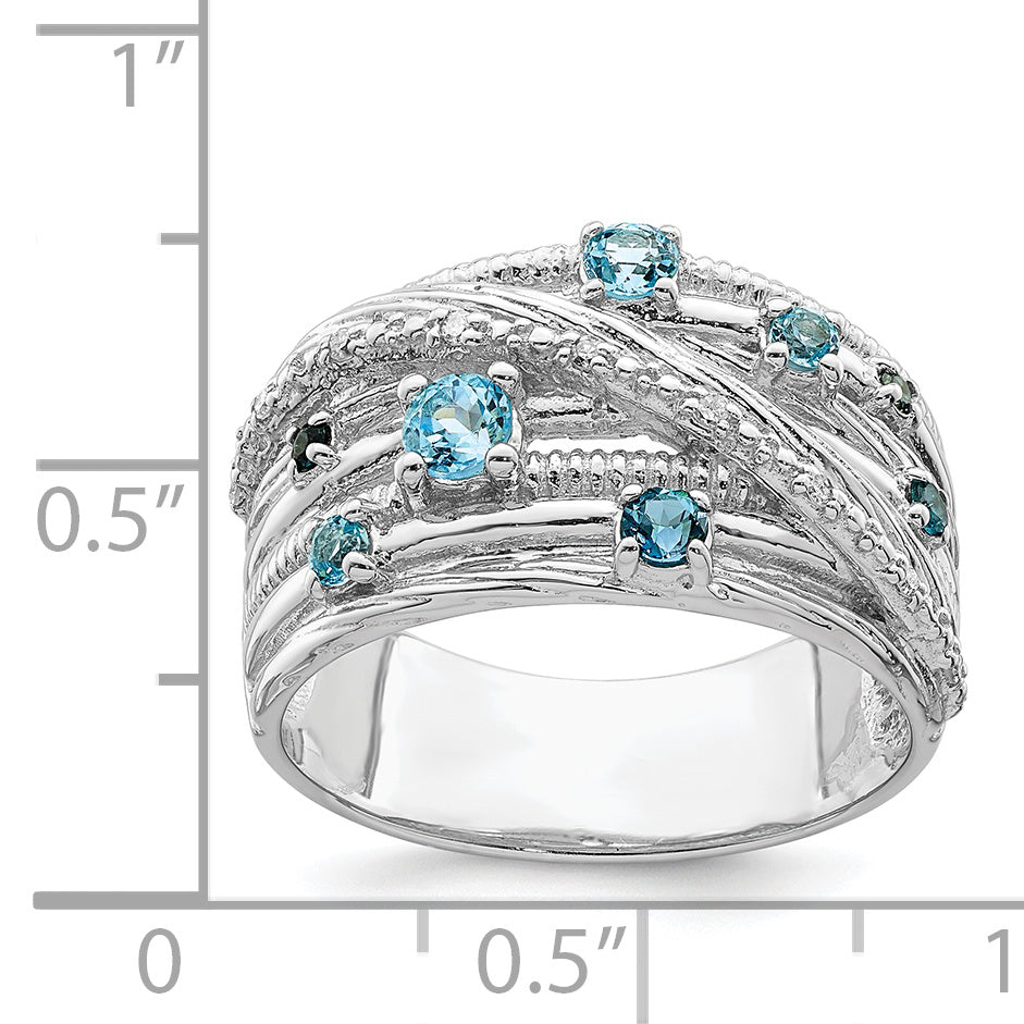 Sterling Silver Rhodium-plated London Blue Topaz and Diamond Ring