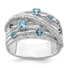 Sterling Silver Rhodium-plated London Blue Topaz and Diamond Ring