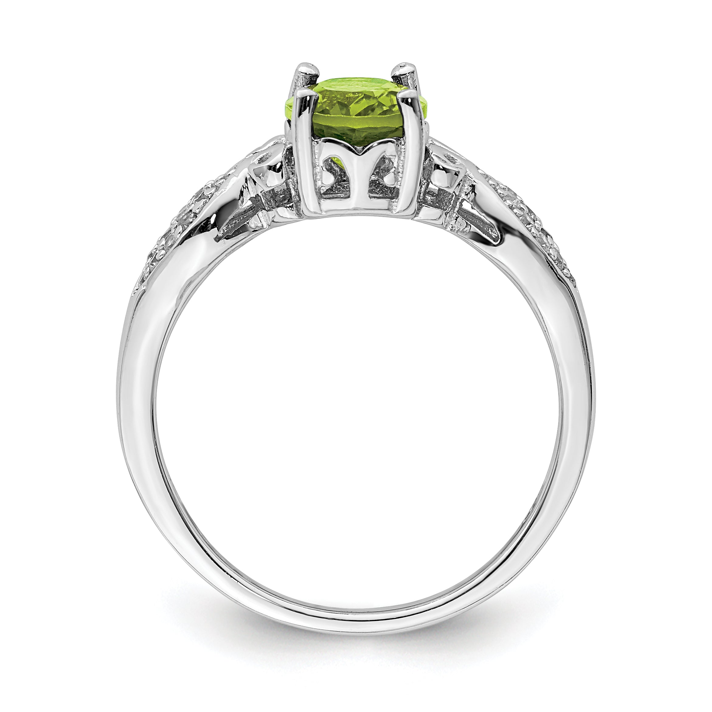 Sterling Silver Rhod-plated Polished Peridot and White CZ Ring