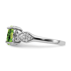 Sterling Silver Rhod-plated Polished Peridot and White CZ Ring