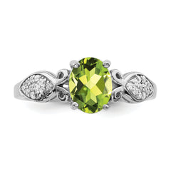 Sterling Silver Rhod-plated Polished Peridot and White CZ Ring