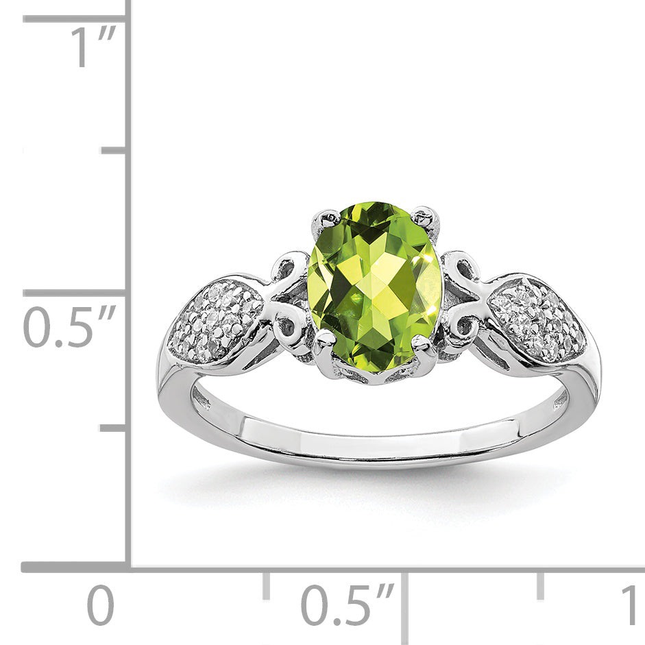 Sterling Silver Rhod-plated Polished Peridot and White CZ Ring