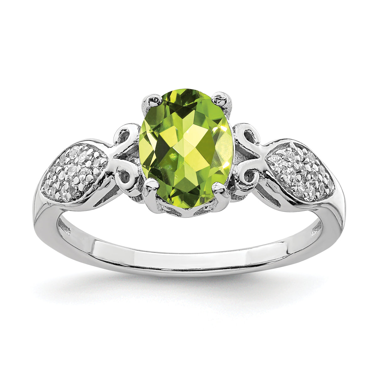 Sterling Silver Rhod-plated Polished Peridot and White CZ Ring