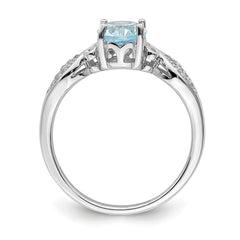 Sterling Silver Rhod-plated Polished Blue Topaz and White CZ Ring